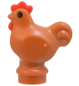 Dark Orange Chicken, Wide Base with Molded Red Comb and Wattle and Printed Black Eyes Pattern