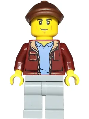 Car Transporter Driver - Male, Dark Red Jacket, Light Bluish Gray Legs, Reddish Brown Flat Cap