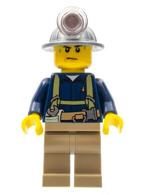Miner - Shirt with Harness and Wrench, Dark Tan Legs, Mining Helmet, Sweat Drops