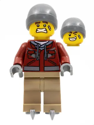 Man, Dark Red Jacket, Dark Tan Legs, Dark Bluish Gray Beanie, Ice Skates