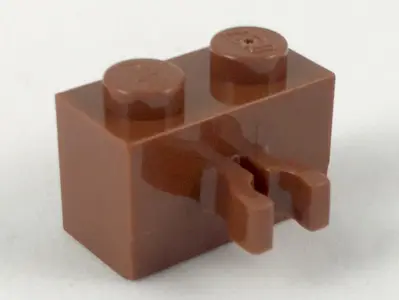 Reddish Brown Brick, Modified 1 x 2 with Split U Clip Thick (Vertical Grip)