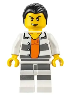 Police - Jail Prisoner Shirt with Prison Stripes and Orange Undershirt, Striped Legs, Hair Combed