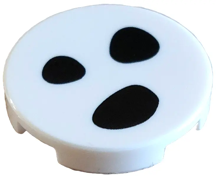 Tile, Round 2 x 2 with Bottom Stud Holder with 3 Black Dalmatian Spots Pattern