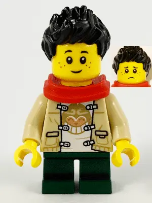 Child - Boy, Tan Tang Jacket, Dark Green Short Legs, Black Spiked Hair, Freckles, Red Scarf