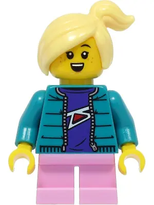 Girl - Dark Turquoise Jacket, Bright Pink Short Legs, Bright Light Yellow Hair