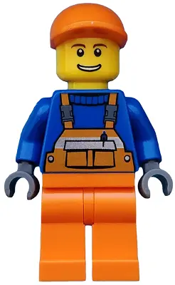 Overalls with Safety Stripe Orange, Orange Legs, Orange Short Bill Cap, Thin Grin with Teeth
