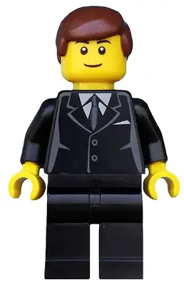 Suit Black, Reddish Brown Male Hair, Black Eyebrows, Thin Grin