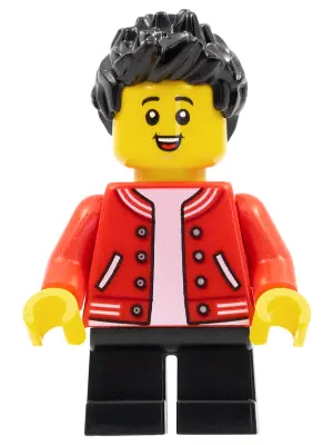 Child - Boy, Red Letterman Jacket, Black Short Legs, Black Spiked Hair