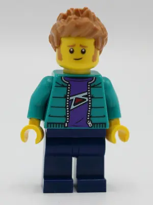 Male with Purple Shirt, Dark Turquoise Jacket, Dark Blue Legs and Medium Nougat Hair