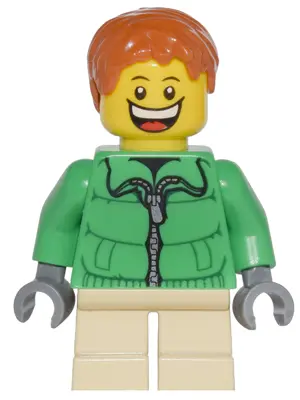 Winter Jacket Zipper, Tan Short Legs, Dark Orange Short Tousled Hair