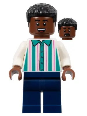 Soccer Spectator - White Shirt with Dark Turquoise and Dark Pink Stripes, Dark Blue Legs, Black Hair