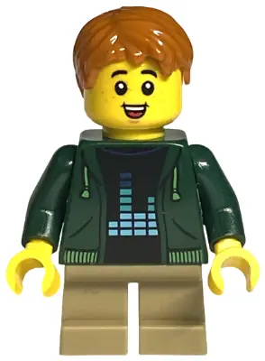 Child - Boy, Dark Green Hoodie, Dark Tan Short Legs, Dark Orange Hair, Freckles