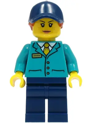 Train Platform Guard - Female, Dark Turquoise Shirt, Dark Blue Legs and Cap, Dark Orange Hair