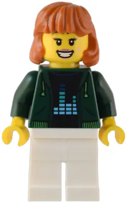 Gaming Tournament Spectator - Female, Dark Green Hoodie, White Legs, Dark Orange Hair