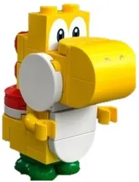 Yellow Yoshi - White Tile, Round 1 x 2 Half on Front