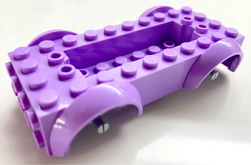 Medium Lavender Vehicle, Base 5 x 10 x 2 1/2 with Mudguards and 2 x 6 Recessed Center with 3 Holes w