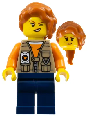 Jungle Photographer - Female, Dark Tan Vest over Orange Shirt, Dark Blue Legs, Dark Orange Hair
