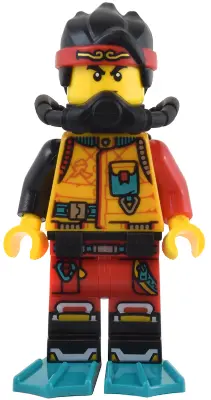 Monkie Kid - Bright Light Orange Diving Suit, Black Scuba Gear, Dark Turquoise Flippers