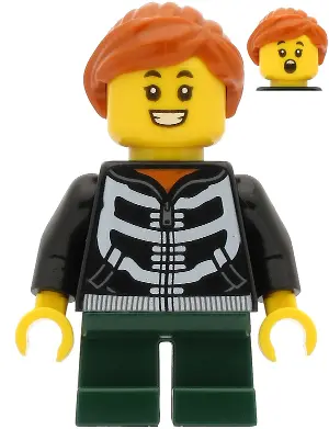 Girl - Black Hoodie with Skeleton Torso, Dark Green Short Legs, Dark Orange Hair