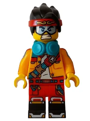 Monkie Kid - Bright Light Orange Open Jacket with Shoulder Strap, Dark Turquoise Headphones