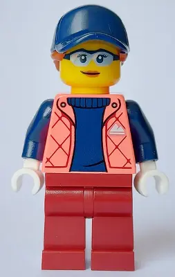 Female - Coral Jacket over Sweater, Dark Red Legs, Dark Blue Cap, Dark Orange Hair