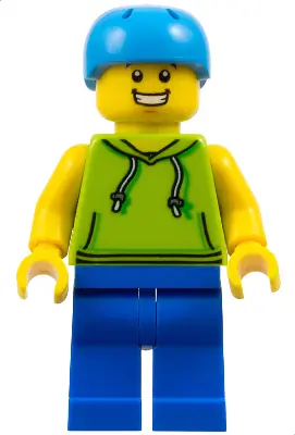 Skateboarder - Male, Lime Hoodie, Blue Legs, Dark Azure Helmet