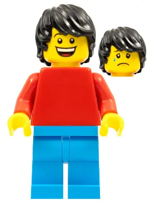 Plain Red Torso with Red Arms, Dark Azure Legs, Black Tousled Hair
