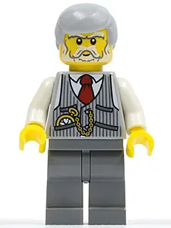 Pinstripe Vest, Red Tie and Pocket Watch, Dark Bluish Gray Legs, Light Bluish Gray Male Hair