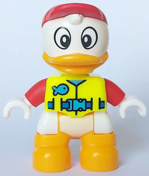 Duplo Figure Lego Ville, Huey Duck, Neon Yellow Life Jacket, Red Arms and Cap (6426711)