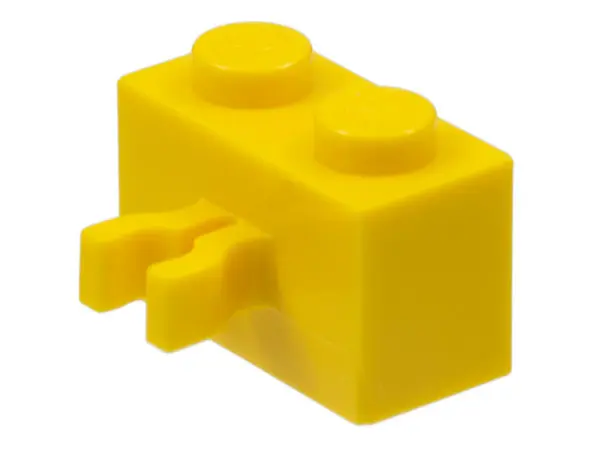 Yellow Brick, Modified 1 x 2 with Split U Clip Thick (Vertical Grip)