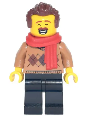 Dad - Medium Nougat Argyle Sweater, Red Scarf, Black Legs, Reddish Brown Hair