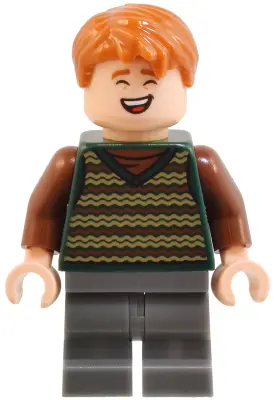 George Weasley - Dark Green Striped Sweater Vest, Dark Bluish Gray Medium Legs
