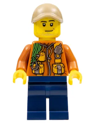 City Jungle Explorer - Dark Orange Jacket with Pouches, Dark Blue Legs, Dark Tan Cap with Hole, Smir