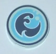 Light Aqua Tile, Round 2 x 2 with Bottom Stud Holder with Elves Water Power Icon Pattern