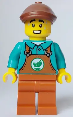 Sanitary Engineer - Male, Dark Turquoise Top, Dark Orange Overalls and Legs, Reddish Brown Flat Cap