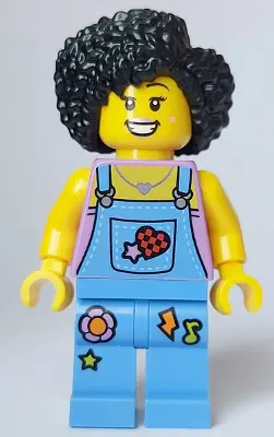Street Performer / Busker - Female, Medium Lavender Top, Medium Blue Overalls and Legs, Black Hair