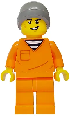 Police - City Jail Prisoner Male, Orange Prison Jumpsuit, Dark Bluish Gray Beanie, Scruff Mark