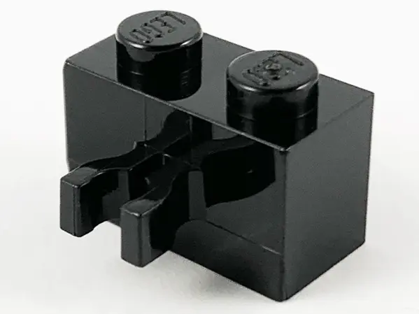 Black Brick, Modified 1 x 2 with Split U Clip Thick (Vertical Grip)
