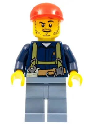 Miner - Shirt with Harness and Wrench, Sand Blue Legs, Red Short Bill Cap