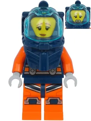 Deep Sea Diver - Female, Dark Blue Helmet, Pensive Smile / Scared