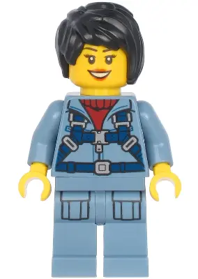 Ocean Mini-Submarine Pilot - Female, Harness, Sand Blue Legs with Pockets, Black Hair
