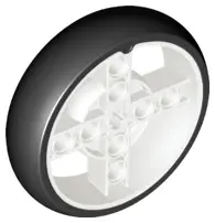White Wheel 56 x 14 Technic with Axle Hole and 8 Pin Holes with Molded Black Hard Rubber Tire Patter
