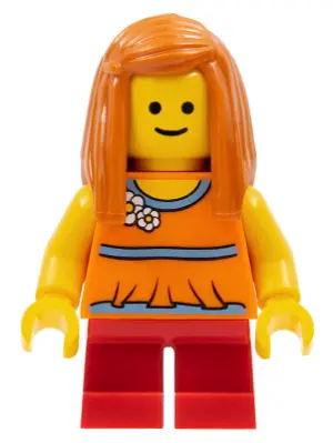 Child - Girl, Orange Halter Top with Flowers and Low Back, Red Short Legs, Dark Orange Long Hair