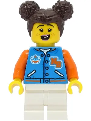 Passenger - Female, Dark Azure Sports Jacket, White Medium Legs, Dark Brown Hair with Buns, Freckles