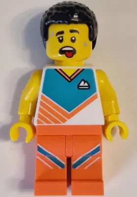 Fitness Instructor - Male, White Shirt with Dark Turquoise Panel, Coral Legs, Black Hair