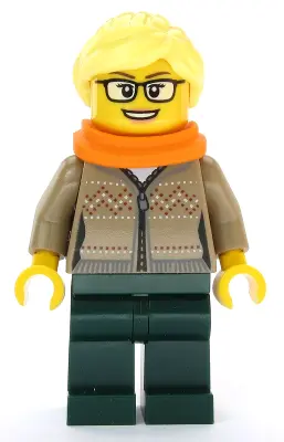 Hot Drinks Stand Clerk - Female, Dark Tan Sweater, Scarf, Ponytail