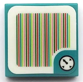 Dark Turquoise Tile 2 x 2 with Super Mario Scanner Code Time Block / Timer / Clock Pattern (Sticker)