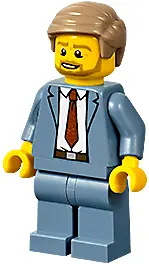 Plane Passenger - Male, Sand Blue Suit, Dark Red Tie, Dark Tan Hair Short Combed Sideways, Beard