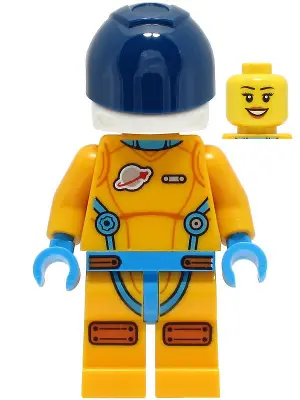 Lunar Research Astronaut - Female, Bright Light Orange and Dark Azure Suit, White Helmet, Dark Blue 