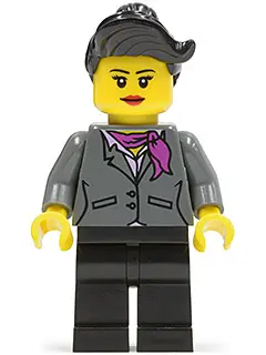 Dark Bluish Gray Jacket with Magenta Scarf, Black Legs, Top Knot Bun